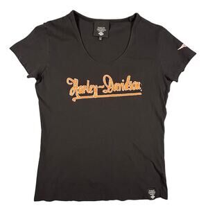 Harley Davidson Museum Motorcycle Cotton Scoop Neck Top Black Women's Size Large